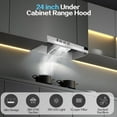 thumbnail image 2 of 24 inch Range Hood Under Cabinet, Stainless Steel Kitchen Hood 280CFM, Ducted/Ductless Vent Hood with Rocker Button Control, Stove Hood with 2 Speeds Fan, Bright LED Light, 2 of 8
