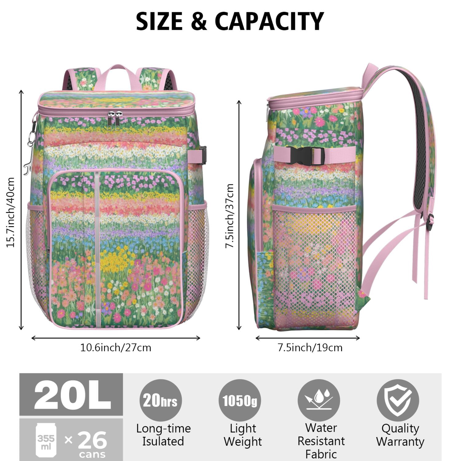 Travel Cooler Bag - Pioneer Flower Camping Beer Cooler Backpack with Bottle Opener- Waterproof Insulated Picnic Backpacks - Cooler Bag for Beach