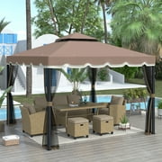 9.8Ft. Wx9.8Ft.L Outdoor Iron Vented Dome Top Patio Gazebo with Netting for Backyard, Poolside and Deck, Brown