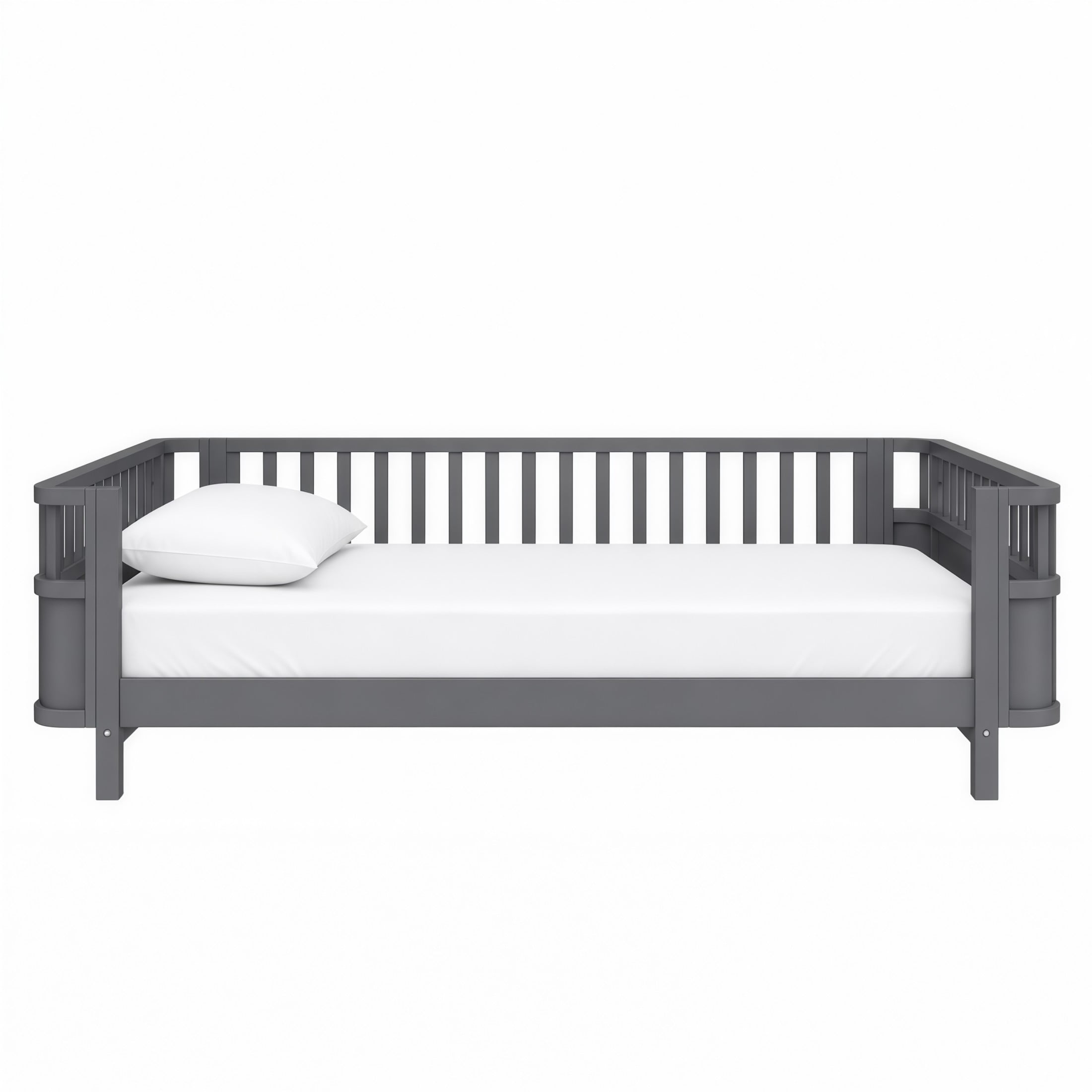 GDF Studio Darpel Full Size Wooden Montessori Bed Frame with Guard Rails, Pine Wood Low-Profile Floor Kids Bed, Gray