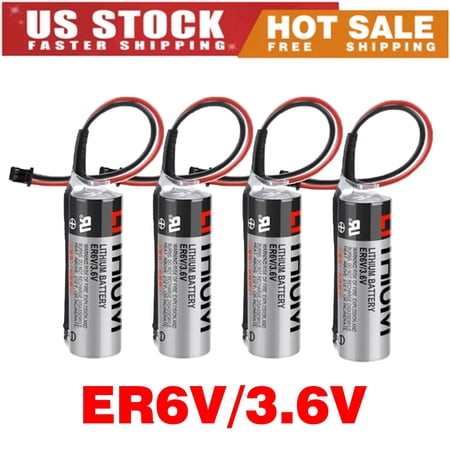 4-packs ER6VC119A ER6V/3.6V 3.6V 2400mAh PLC Battery Lithium Battery with Black Plug For Mitsubishi M70 PLC