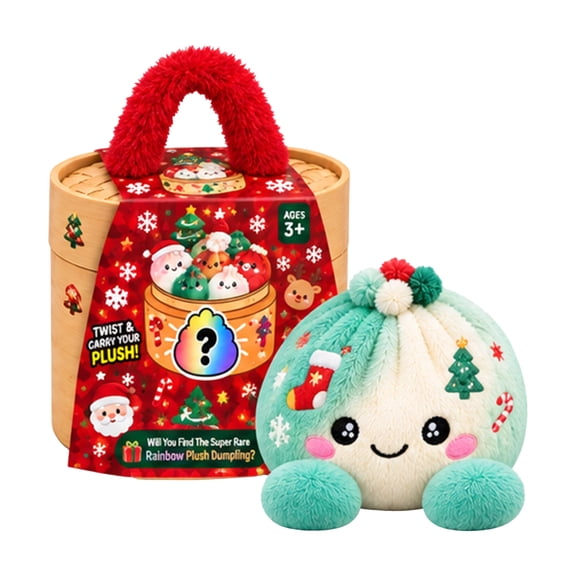 Mystery Plush Dumpling Squishy- 6 Inch Christmas Plush Dumpling Blind Box, Bamboo Steamer Holiday Stocking Stuffed Bun Toy, Winter Countdown Gifts Stocking Stuffers for Kids