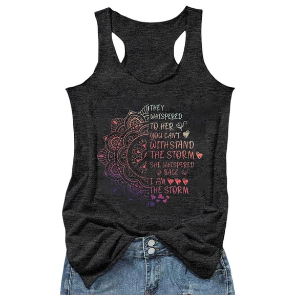 VNKIDY Womens Casual Fashion Graphic Print Racerback Tank Top Sleeveless Loose Fit Breathable Top For Summer Casual Daily Wear Black XL