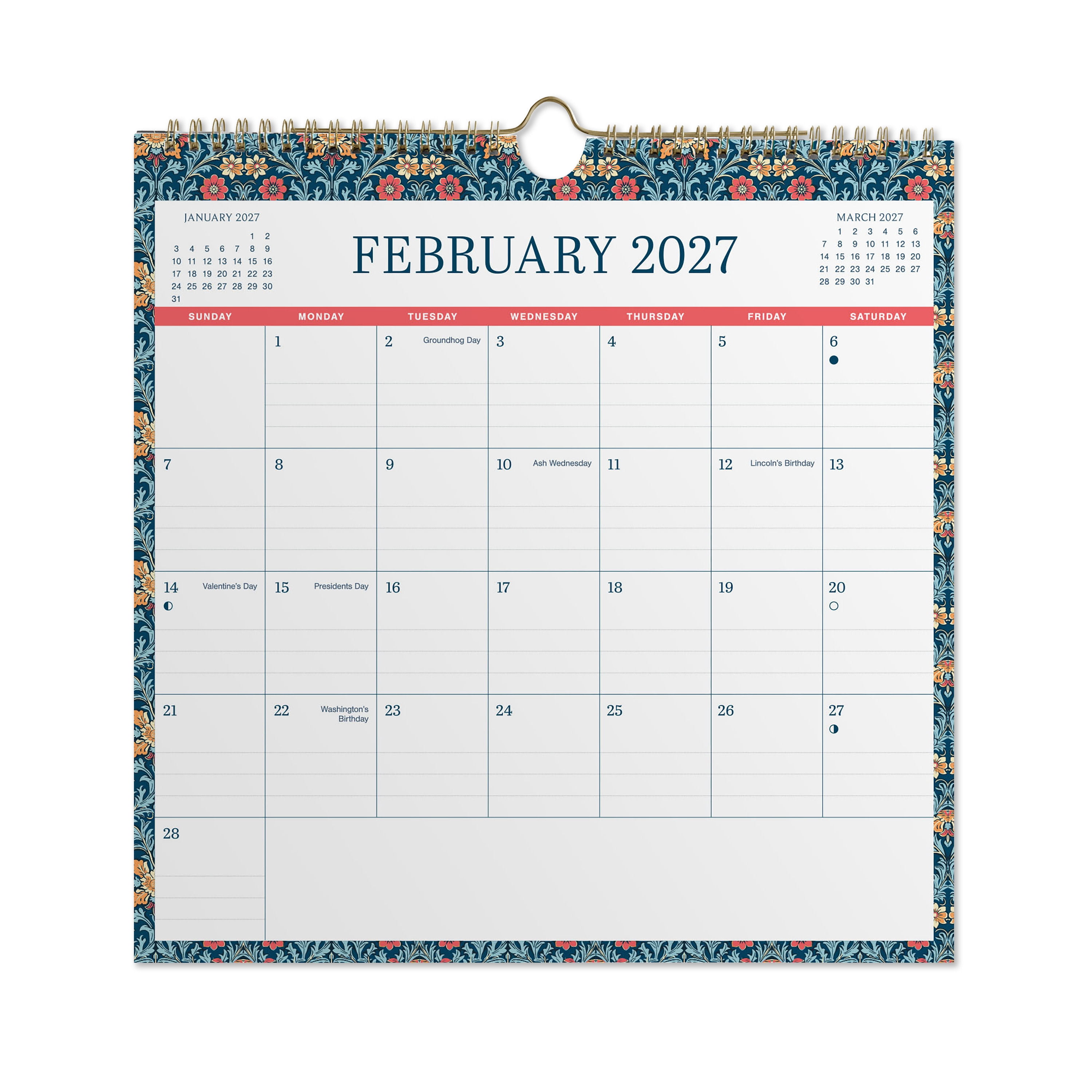 2027 Pen+Gear Vintage Floral Spiral Calendar 12x12 January-December Gridded