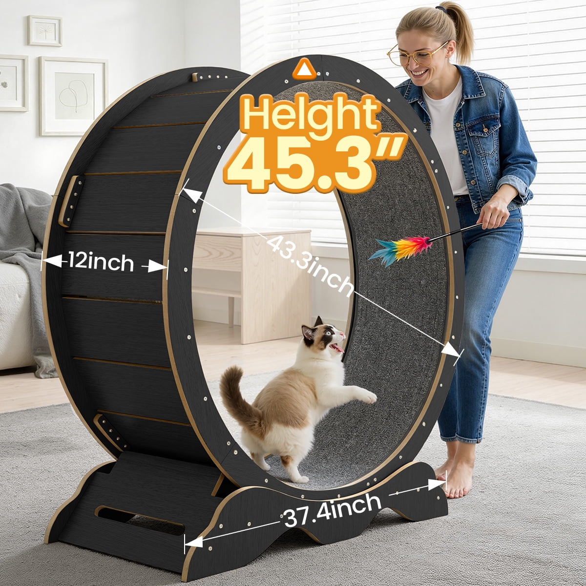 DOMIPET Cat Exercise Wheel, 45.3" Large XL Cat Treadmill Wheel for Indoor Cats, Running Wheel with Detachable Carpet for Running/Walking/Training, Suitable for Most Cats