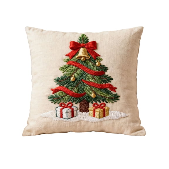 Cinvoph 18"x18" Embroidered Christmas Throw Pillow Covers Linen Festive Xmas New Year Holiday Decorative Pillow Cases for Couch Sofa Bed Chair Living Room Party, Winter Home Decoration