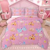 Homewish Colorful Cartoon Castle Full Size Comforter Sets,Fairy Tale Theme Bedding Comforter Set,Diamond Hot Air Balloon Bedding Sets For Girls Kids,Super Cozy Room Decor Reversible,3pcs