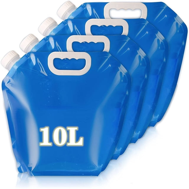Bolsa de contenedor de agua plegable, 4 Uds., 10L/(2,6 galones), jarra de almacenamiento de plástico de grado alimenticio portátil congelable sin fugas para acampar