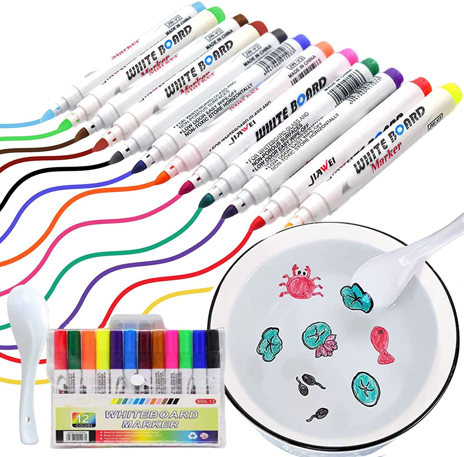 IRWPITW Magical Water Painting Pens for Kids, 12 Colors Magic Drawing Pen  Bundle, Kiddies Create Magic Pen Floating Ink Drawings Set with Spoons and