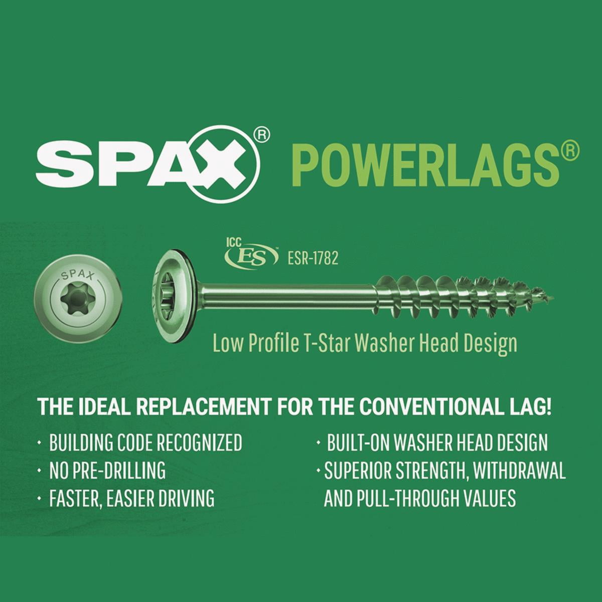 SPAX PowerLags Structure Screw - Washer Head, Wood, Easy Installation - 500 Ct, 1/4 In x 2-1/2 In