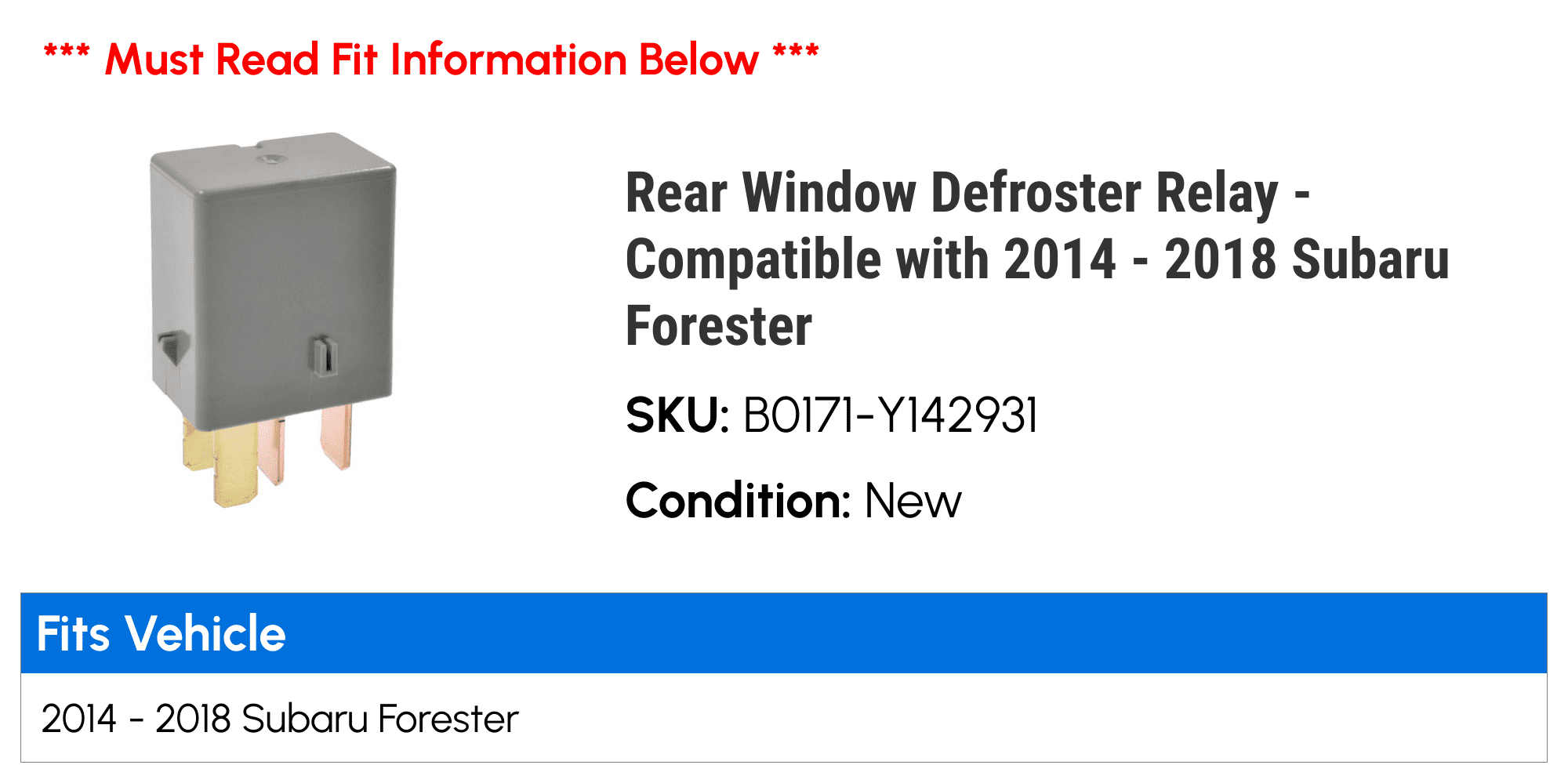 A/C Control Relay - Compatible with 2014 - 2018 Subaru Forester 2015 2016 2017