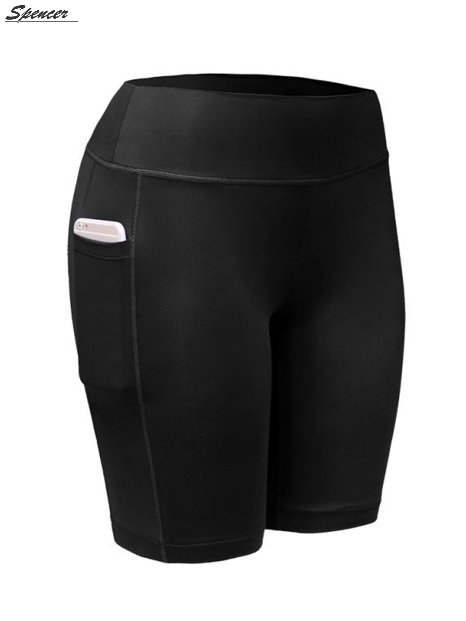 Spencer Womens High Waist Yoga Shorts with Side Pockets Tummy Control Workout 4 Way Stretch Yoga Leggings "M, Black" - image 3 of 9