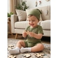 thumbnail image 6 of BemeyourBBs Baby Boy Summer Clothes Infant Baby Boys Fishing Outfit Newborn Baby Boy Hospital Going Home Outfit Ribbed Romper Short Sleeve Newest Fishing Buddy Letter Print Jumpsuit with Hat, 6 of 9