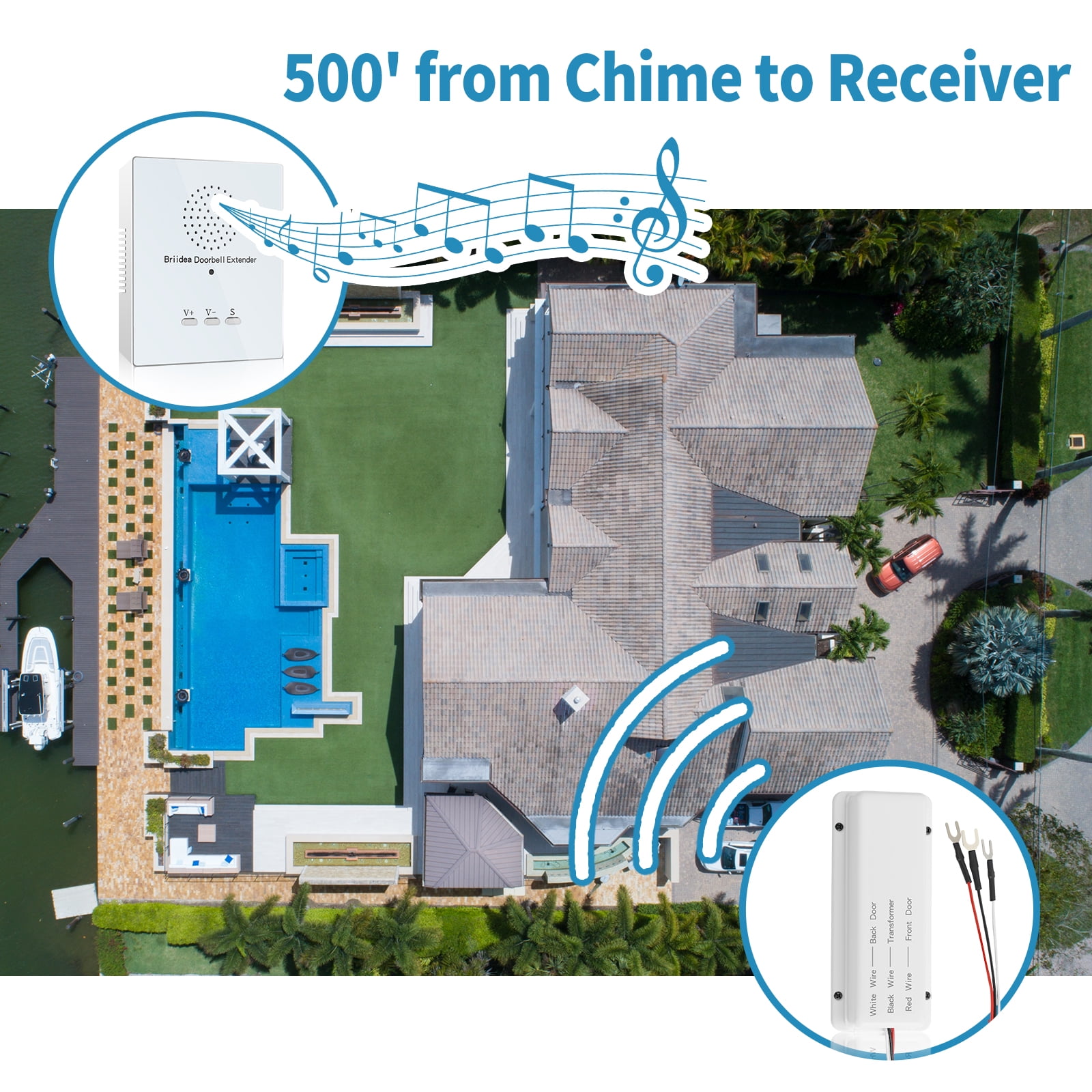 Doorbell Extender, Briidea Doorbell Extender for Wired Doorbell, Converts Your Existing Wired Doorbell into Wireless Door Bell, 21 Melody to Choose, 500' Range 105dB for Garage Basement, Dad Gift