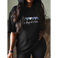 thumbnail image 2 of Women's T-Shirt One Day At A Time Minimalism Blue Heart Short Sleeve Casual Tee Classic Crew Neck T Shirt for Women Black, 2XL, 2 of 7