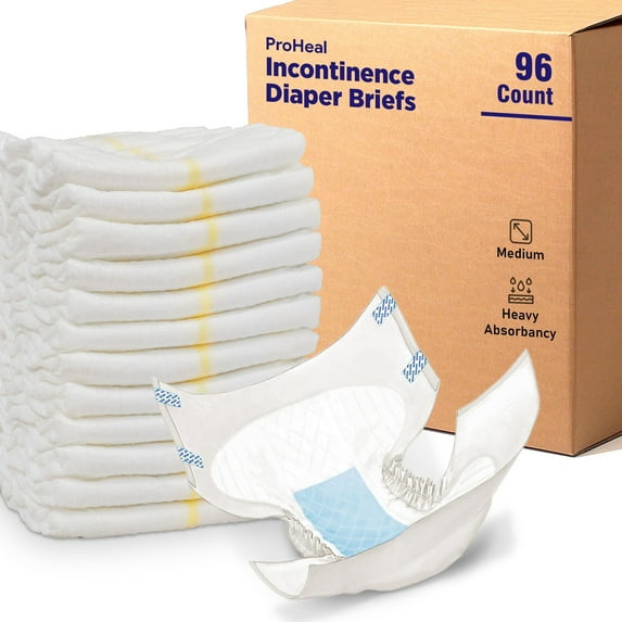 Proheal Disposable Adult Incontinence Diaper Briefs (96 Count - Medium) Heavy Absorbency for Moisture and Odor Lock