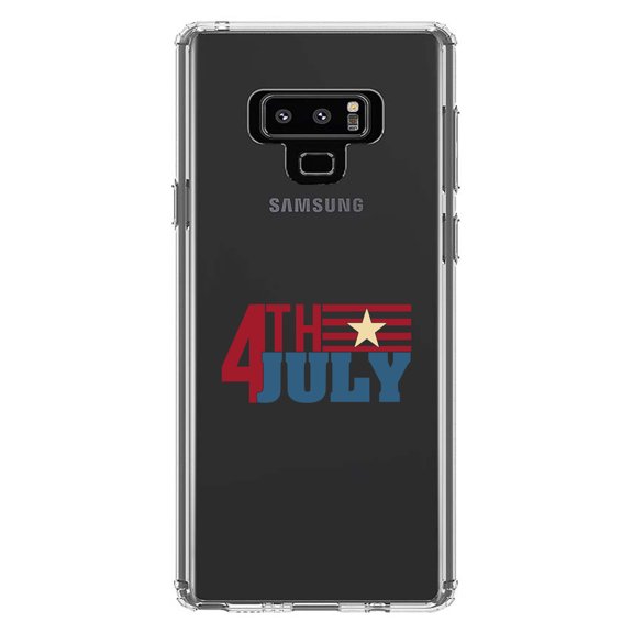DistinctInk Clear Shockproof Hybrid Case for Samsung Galaxy Note 9 - TPU Bumper Acrylic Back Tempered Glass Screen Protector - 4th of July Word Art USA Flag