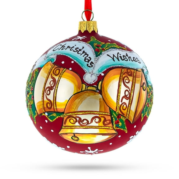 Three Bells Glass Ball Christmas Ornament 4 Inches