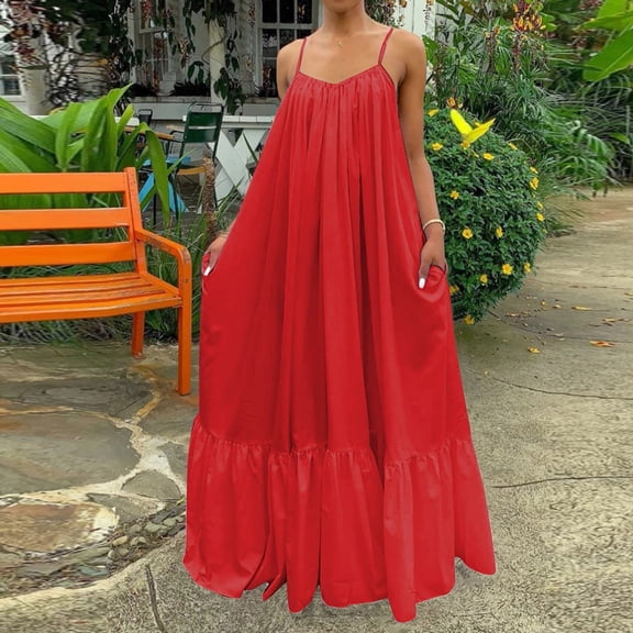 Blmnix Women Dresses Plus Size Dresses Flowy Dresses Slip Dress Under Dresses Long Crew Neck Sleeveless Womens Dresses Summer,XXXXXL