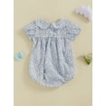 thumbnail image 3 of aturustex Toddler Baby Girls Bubble Romper 0 3M 6M 12M 18M Infant Short Sleeve T-shirts Bodysuits Bowknot Embroidered Print Jumpsuits Doll Collar Shirn Loose Cute Casual Daily Summer Outfits, 3 of 7