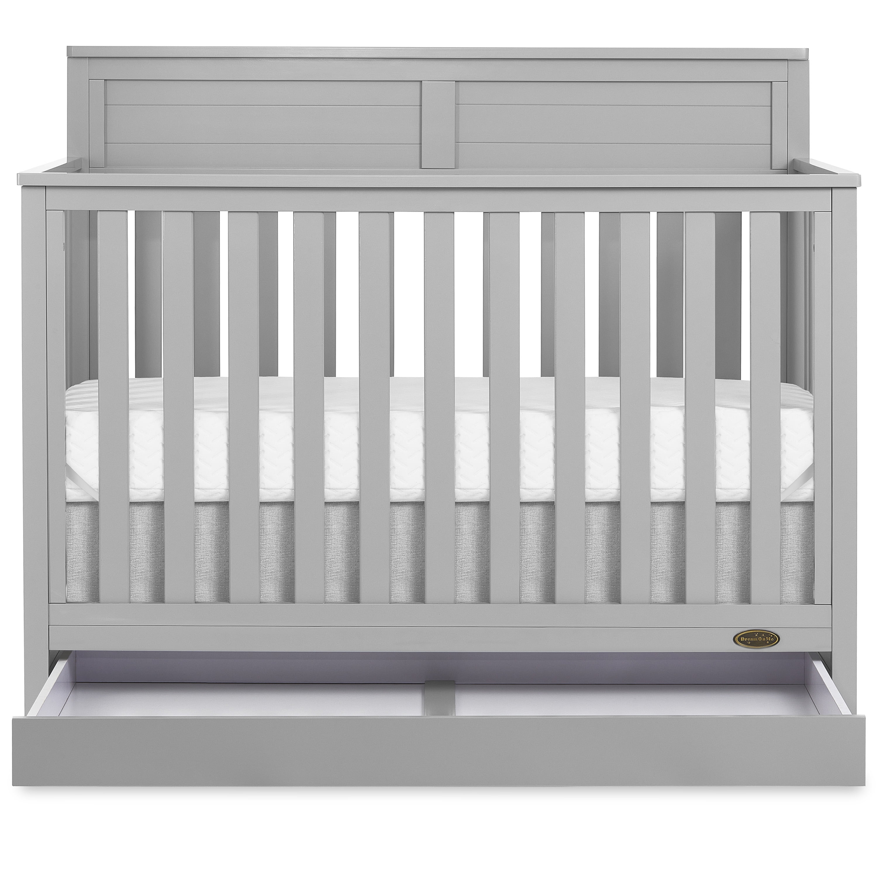 Dream On Me Reign 5 in 1 Convertible Crib with Under Drawer in Pebble Gray