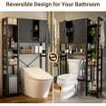 thumbnail image 3 of iSunirm Over The Toilet Storage Cabinet with Doors, 7 Tier Freestanding Bathroom Organizer with Adjustable Shelf & 4 Hooks for Bathroom, Restroom, Laundry, Black, 3 of 7