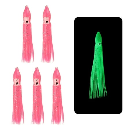 Fishing Squid Skirts Glow Soft Plastic Trolling Lures Fit for Bass Trout Salmon Saltwater Fishing Bait Pink 2 Inch