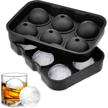 Ice Ball Maker with Lid & Large Square Ice Cube Maker for Whiskey, Cocktails and Homemade, Keep Drinks Chilled (2 Pack Round Square - Black)