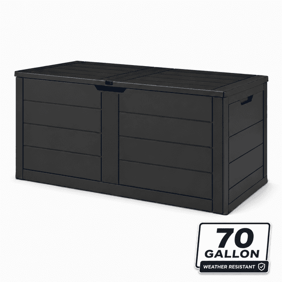 ZEUKMXOO 70 Gallon Deck Box - Waterproof Outdoor Patio Storage Box for Cushions, Pool Gear & Garden Tools, Black
