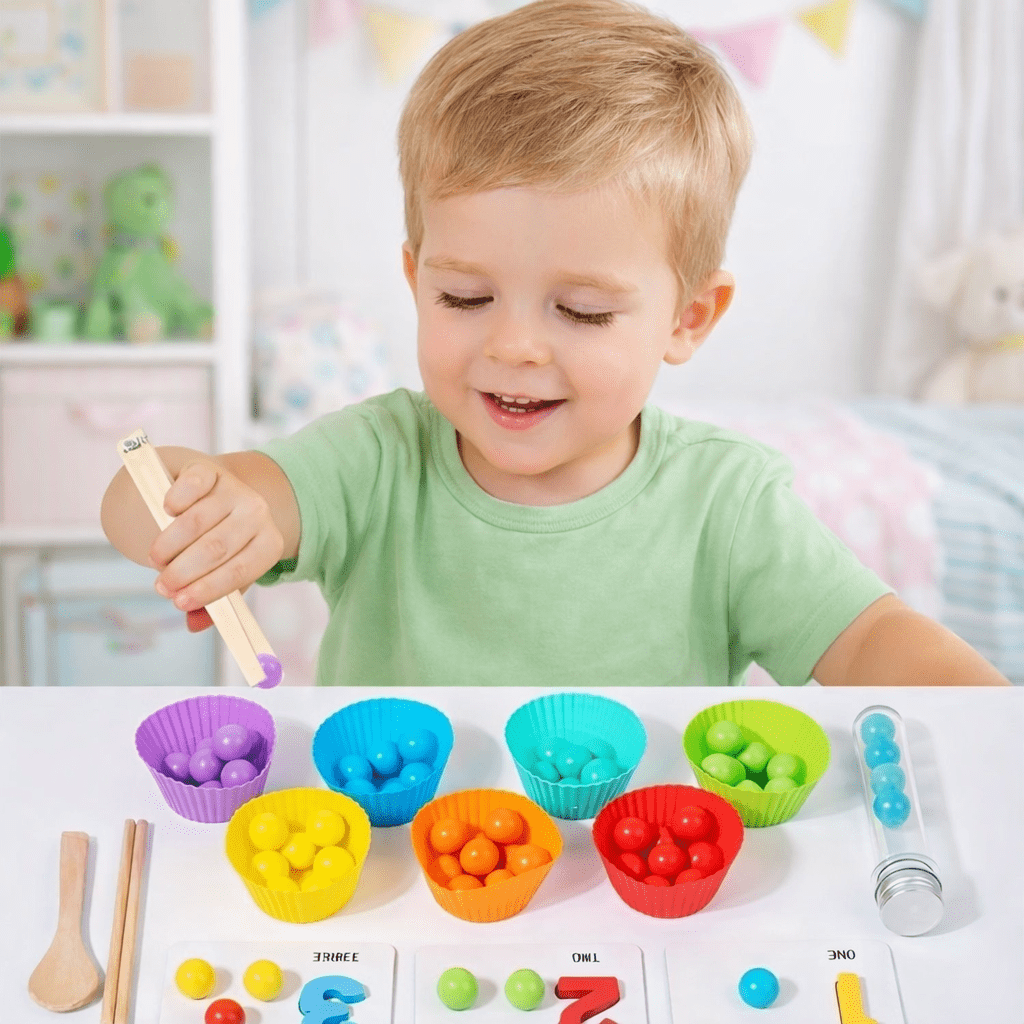 Skoolzy Rainbow Counting Bears with Matching Cups, 71 Piece Set