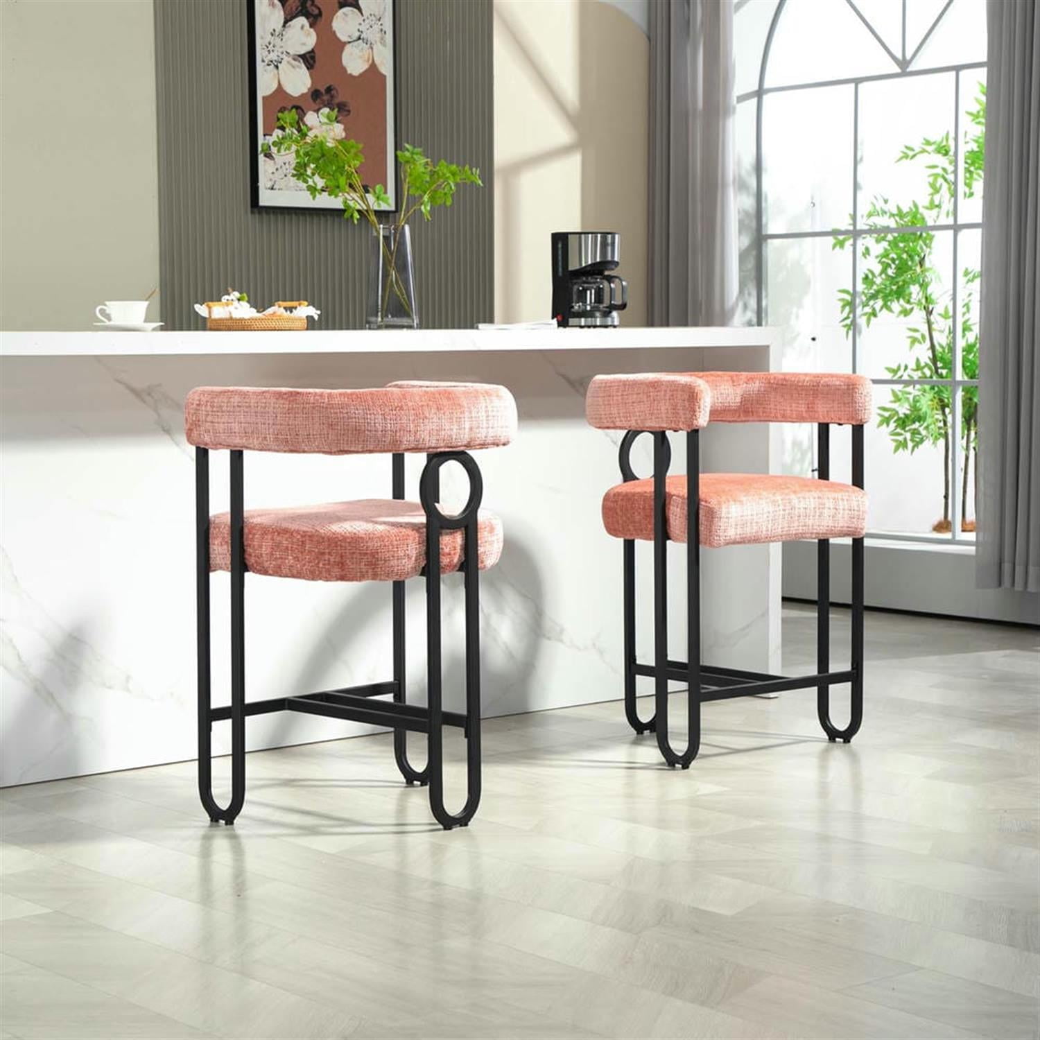 Demi Bonn 34" Counter Height Bar Stools Set of 2, Upholstered Barstools with Back, Kitchen Island Countertop Chairs for Dining Room, Pink