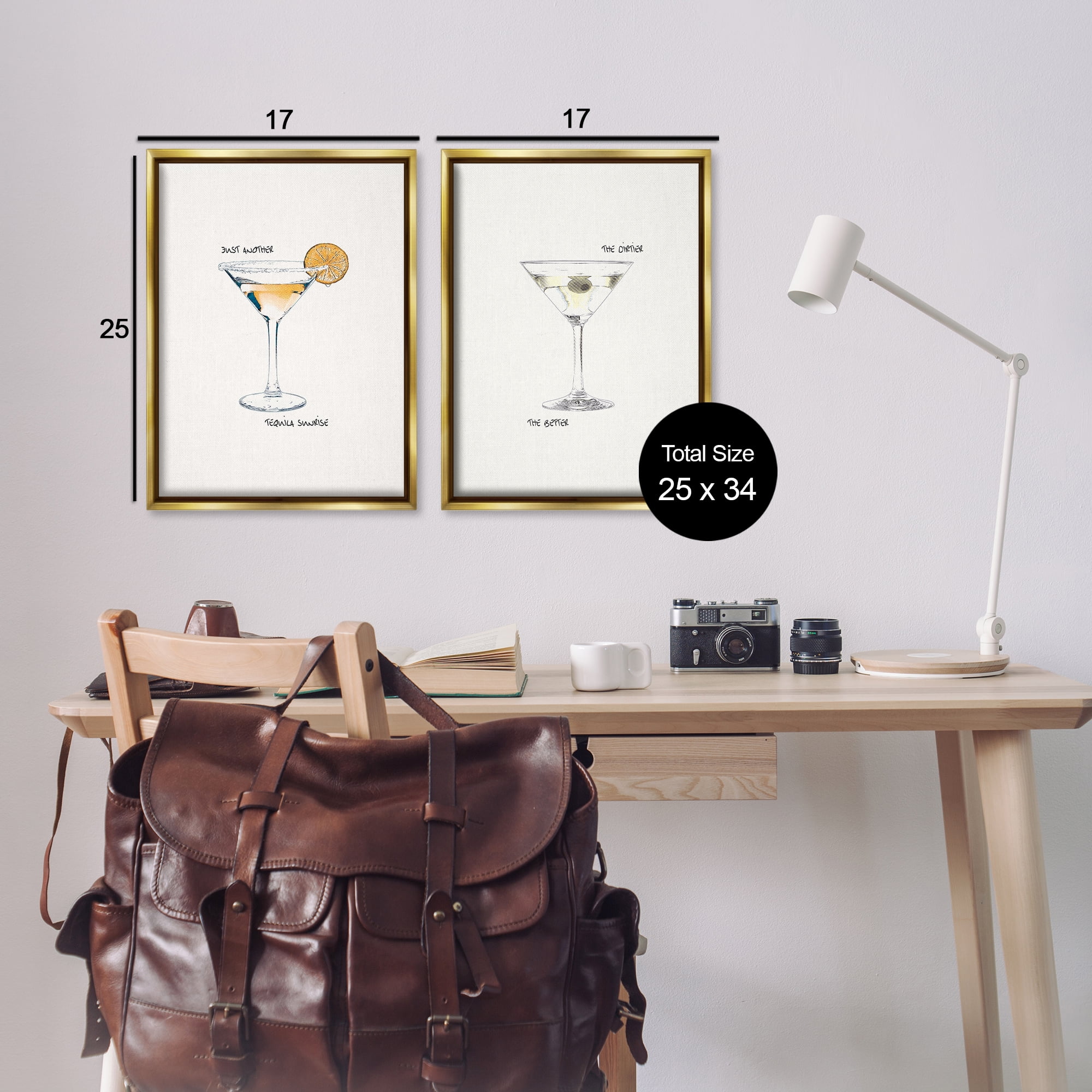Stupell Industries Tequila Cocktails & Phrases Food & Beverage Painting Gold Floater Framed Canvas Art Print Wall Art, 17 x 25, Set of 2