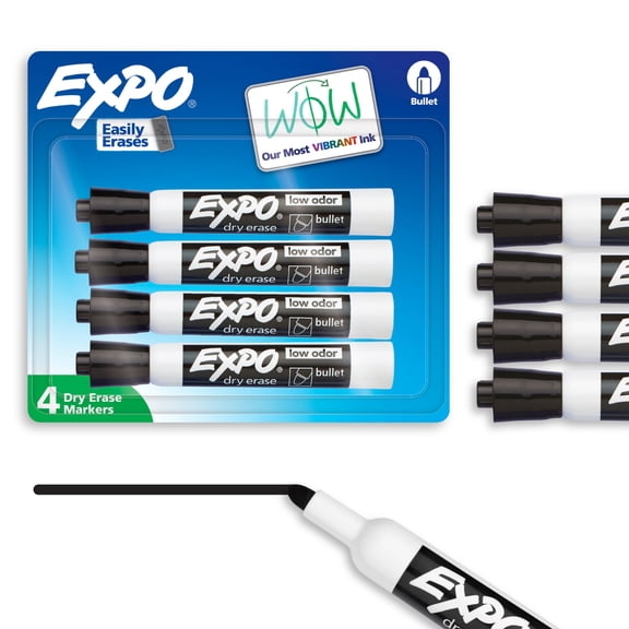 EXPO Dry Erase Markers, Bullet Tip, Black, 4 Count