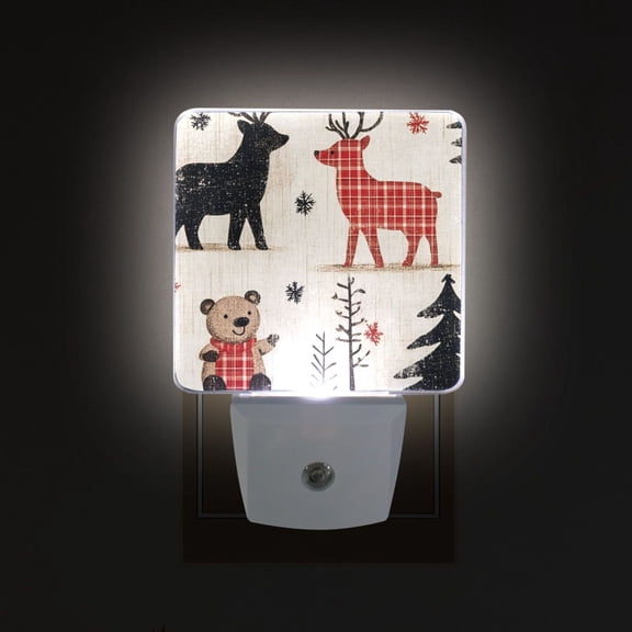 Yayeee LED Plug in Night Light for The Home with Auto Dusk to Dawn Light Sensors, 2 Pack, Retro Christmas Forest
