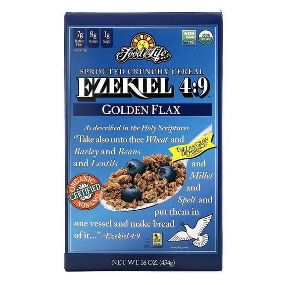 Food For Life, Ezekiel 4:9, Sprouted Crunchy Cereal, Golden Flax, 16 oz Pack of 4