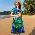 thumbnail image 4 of Lsque Colorful Stained Glass Crocodile Print Women's Casual Dress T-Shirt Summer Short Sleeve Scoop Neck Swing Dresses, 4 of 6