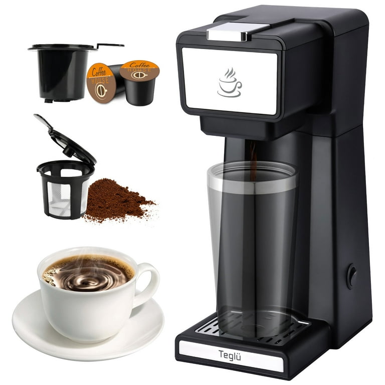 Teglu Single Serve Coffee Maker for K Cup Pod & Ground Coffee 2 in 1, K Cup  Coffee Machine 14 Oz Brew Size, Mini One Cup Coffee Pot Fast Brewing 800W