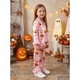 thumbnail image 6 of RUINIXCW Toddler Baby Girl Halloween Silk Stain Pajamas Set Kids Little Girl Fall Winter PJS Set Sleepwear Pumpkin Bat Fuzzy Trim Long Sleeve Button Down Shirt and Pants Set Loungewear Homewear, 6 of 9