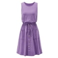 thumbnail image 2 of Pompotops Femmes Casual Couleur Unie Col Rond Bouton Sans Manches Robe avec Poche, 2 of 2