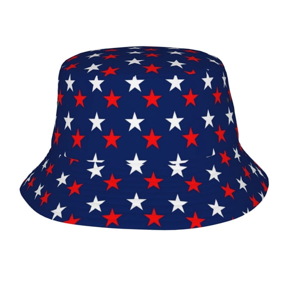 TEQUAN Foldable Polyester Adult Bucket Hat America Patriotic Red White Blue Stars Prints Sun Beach Fishing Outdoor Cap Unisex