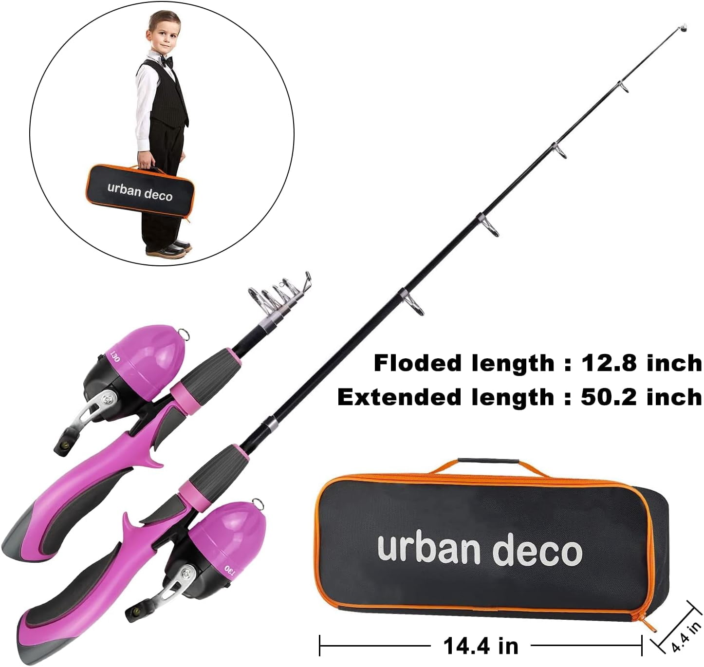 SNYNUXX Kids Fishing Pole Set Portable Telescopic Kids Fishing Rod and Reel Combo Kit with Tackle Box for Beginners, Pink