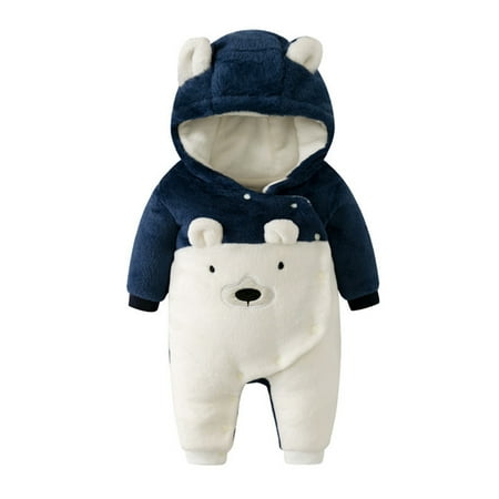 

Toddler boy clothes Baby Jumpsuit Double Layer Thickened Hooded Bear Shape Baby Romper Fragarn