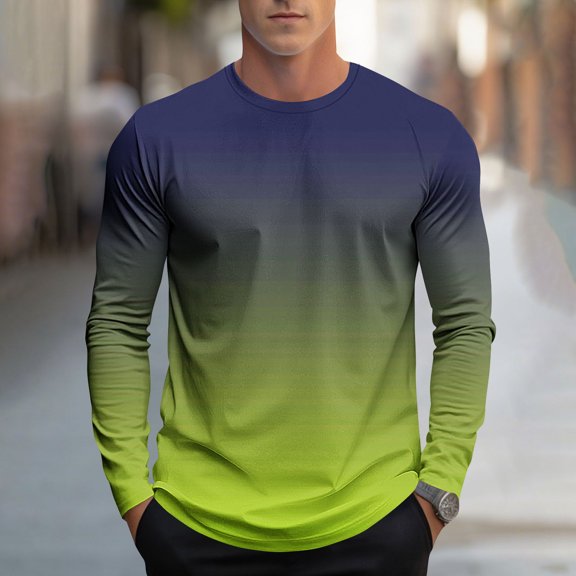 gbyLJF Men's Long Sleeve Crewneck Shirts Gradient Printed Casual Comfy Tees Regular Fit Fall Sweatshirts