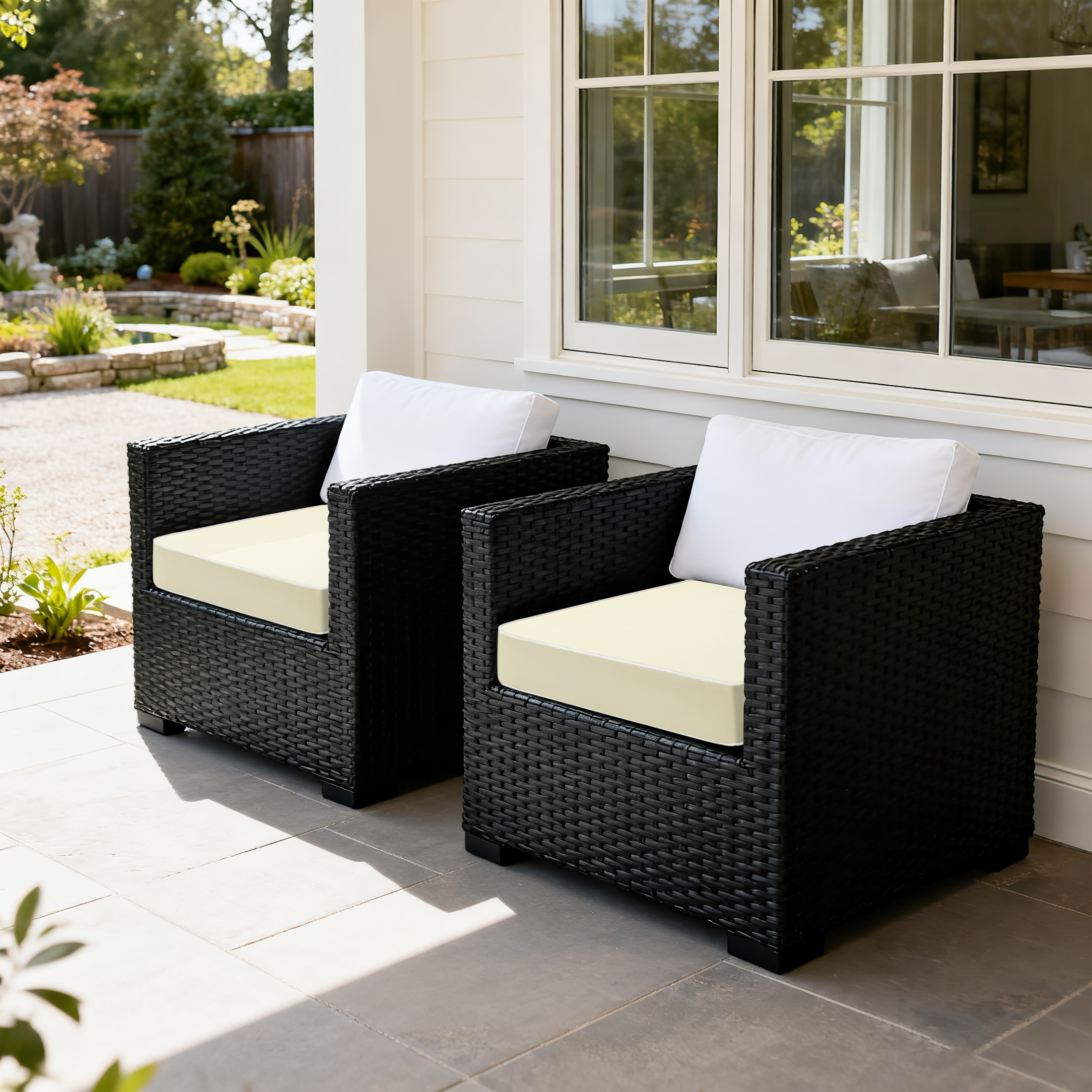 ROFIELTY 2-Pack Outdoor Chair Cushions 19x19, Waterproof & UV Resistant Patio Seat Pads with Removable Washable Cover, 3 Inch Thick All-Weather Cushions for Wicker Furniture, Beige
