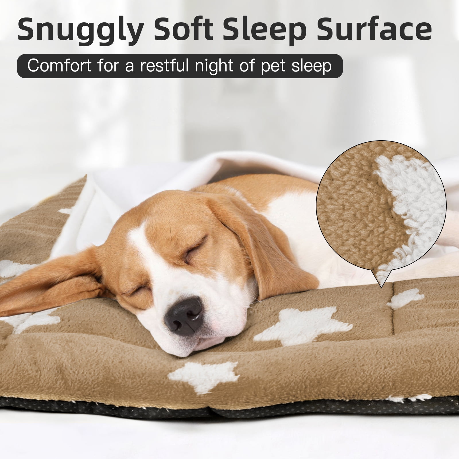 Dog Crate Mats with Non Slip Bottom Washable Dog Bed for Cage Soft Dog Crate Pad with Star Pattern, Brown, 30*19