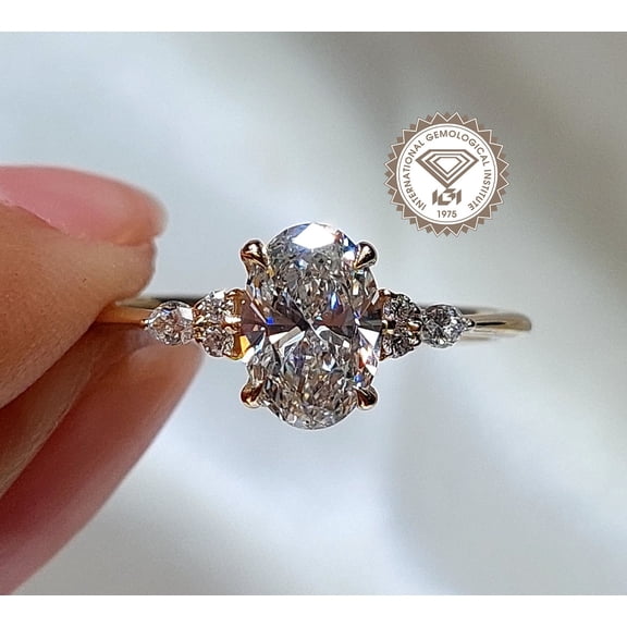 solitaire jewels IGI Certified 2CT Oval Lab Grown Diamond Engagement Ring For Women, 14K Yellow Gold, EF Color VS Clarity