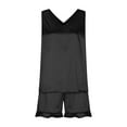 thumbnail image 6 of Feancey Womens 2 Piece Short Sets Satin Silk Cami Pjs Two Piece Outfit Summer Sleeveless V Neck Tank Tops and Ruffled Shorts Matching Lounge Set Black S, 6 of 7