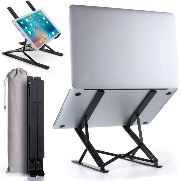 HOMELUX THEORY Portable Laptop Stand Adjustable Laptop Holder, Aluminum Laptop Riser for Desk, Foldable Laptop Stand Travel, MacBook Stand for Desk Pro Air or Any Devices 15.6" up (Black)