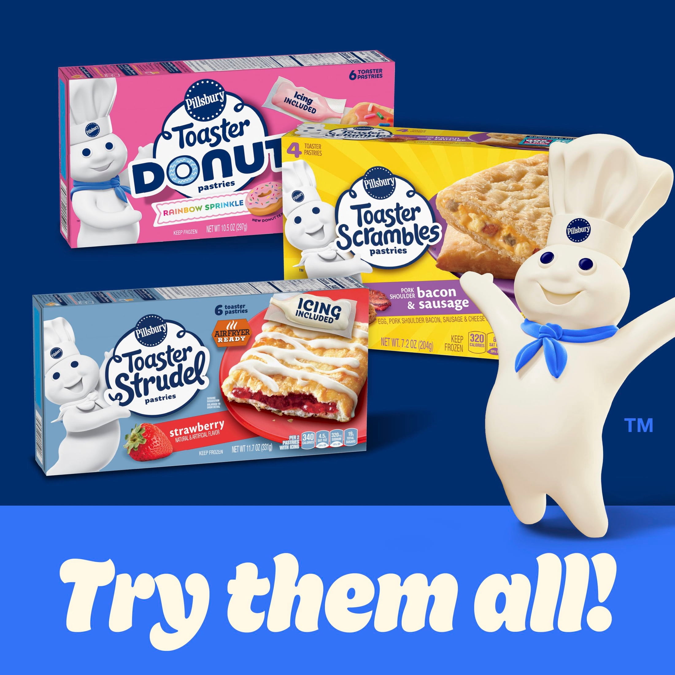 Pillsbury Cinnamon Roll Flavored Toaster Strudel Pastries, 12 Breakfast Pastries (Frozen)