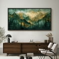 thumbnail image 4 of Large Framed Canvas Print Watercolor Misty Mountains - Green Forest LandscapeWall Art Decorative Ready to Hang Painting for Living room Bedroom 60x30 inches Black Frame, 4 of 9